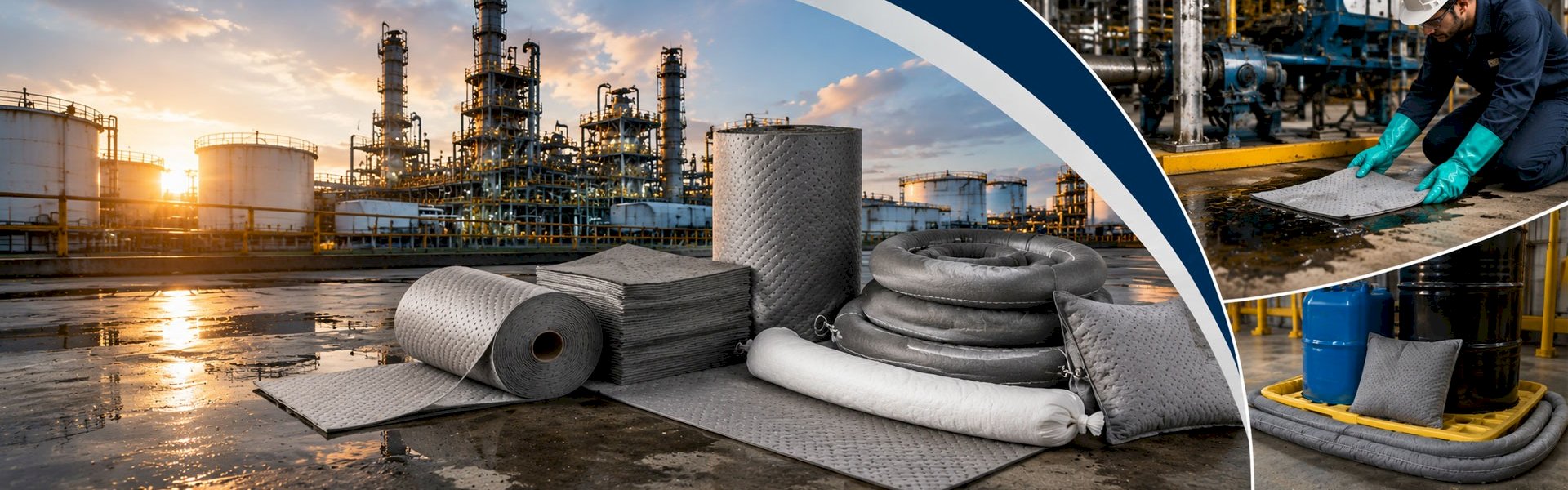 Industrial oil spill response kits at refinery site