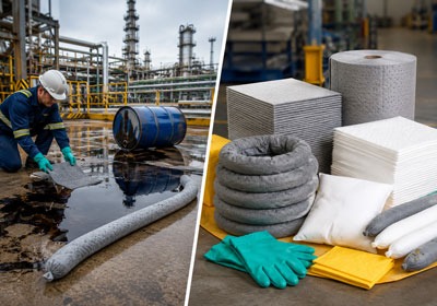 Cleaning chemical spill with industrial spill kit products